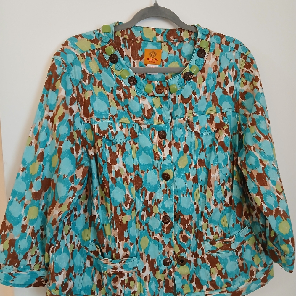 Ruby Rd. Vibrant Blue and Brown Jacket